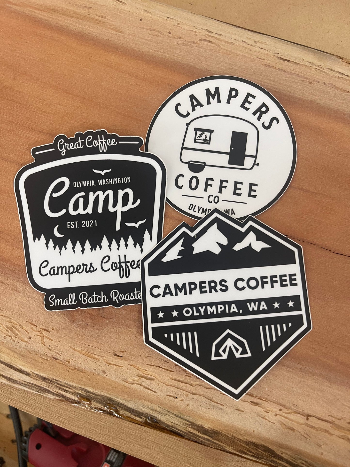 Three Pack Campers Coffee Stickers