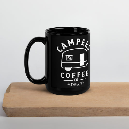 Campers Coffe Logo Black Glossy Mug