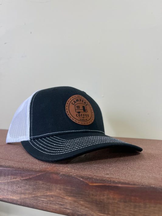 Campers Coffee Trucker Cap Black and White